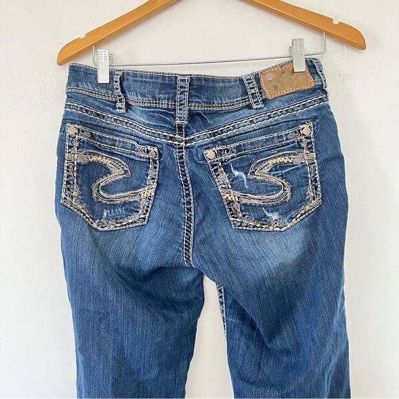 Silver VTG Y2K Suki  17" Dark Wash Medium Rise Stitching Bootcut Jeans - Picture 8 of 14